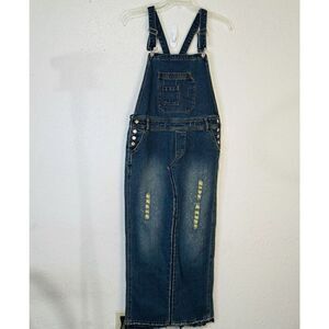 WBL Jeans Overall Maxi Dress XL Boho‎ Festival Artsy Art To Wear Y2K Bling